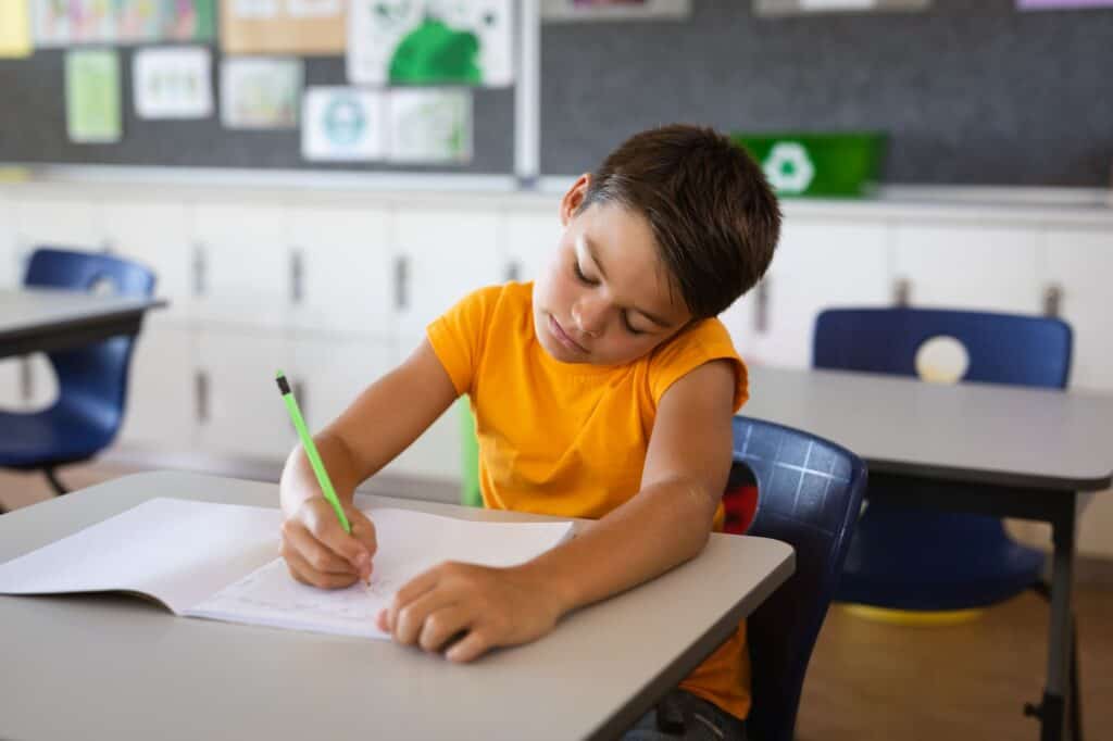 A boy studying in the classroom