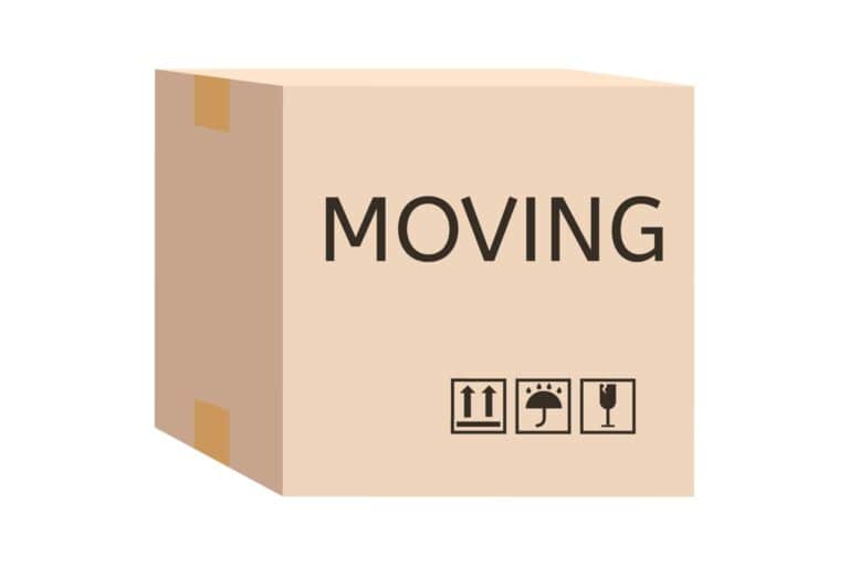 A carton box labelled 'moving'