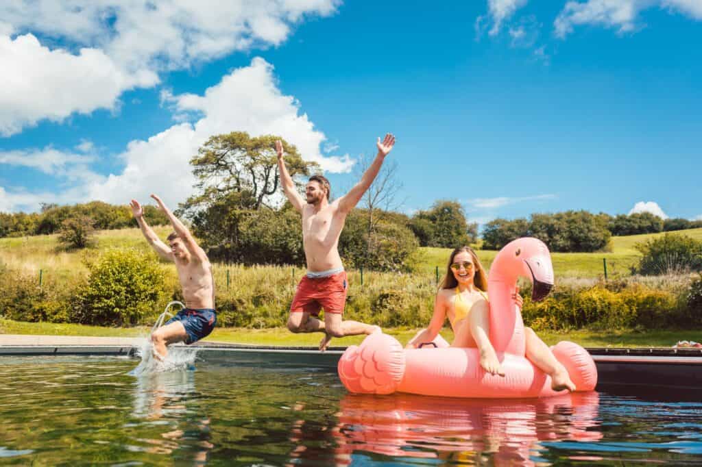 A group of friends in a public pool