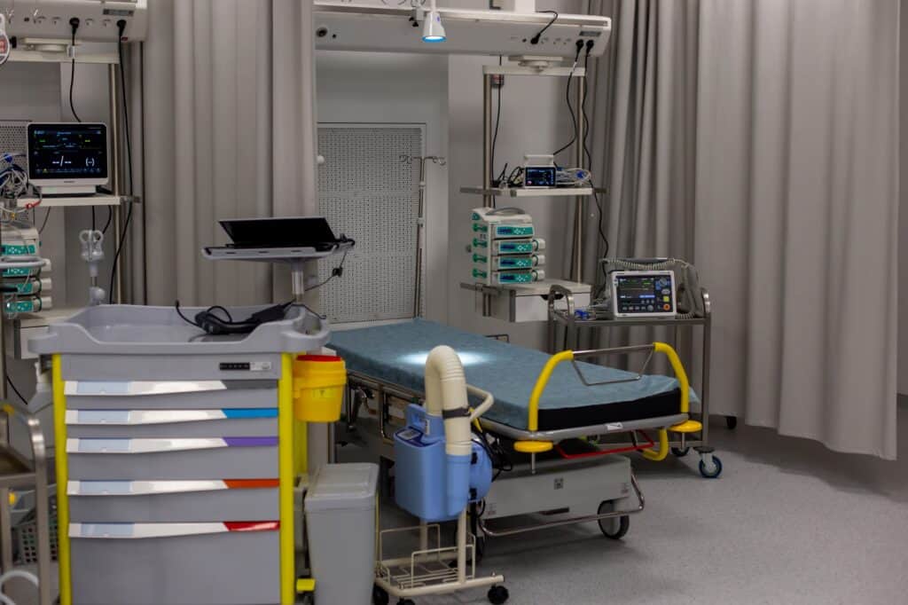 Hospital bed and facilities in the concept of services and amenities in Uxbridge.