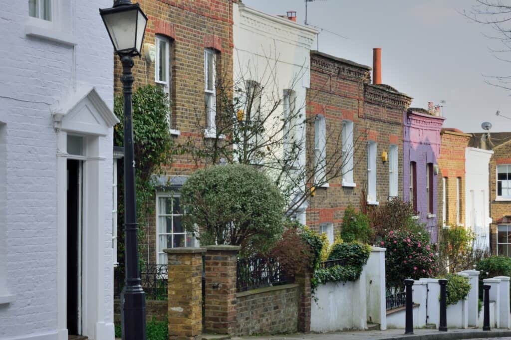 A row of Victorian townhouses in the concept of 'best affordable housing options in Uxbridge'.